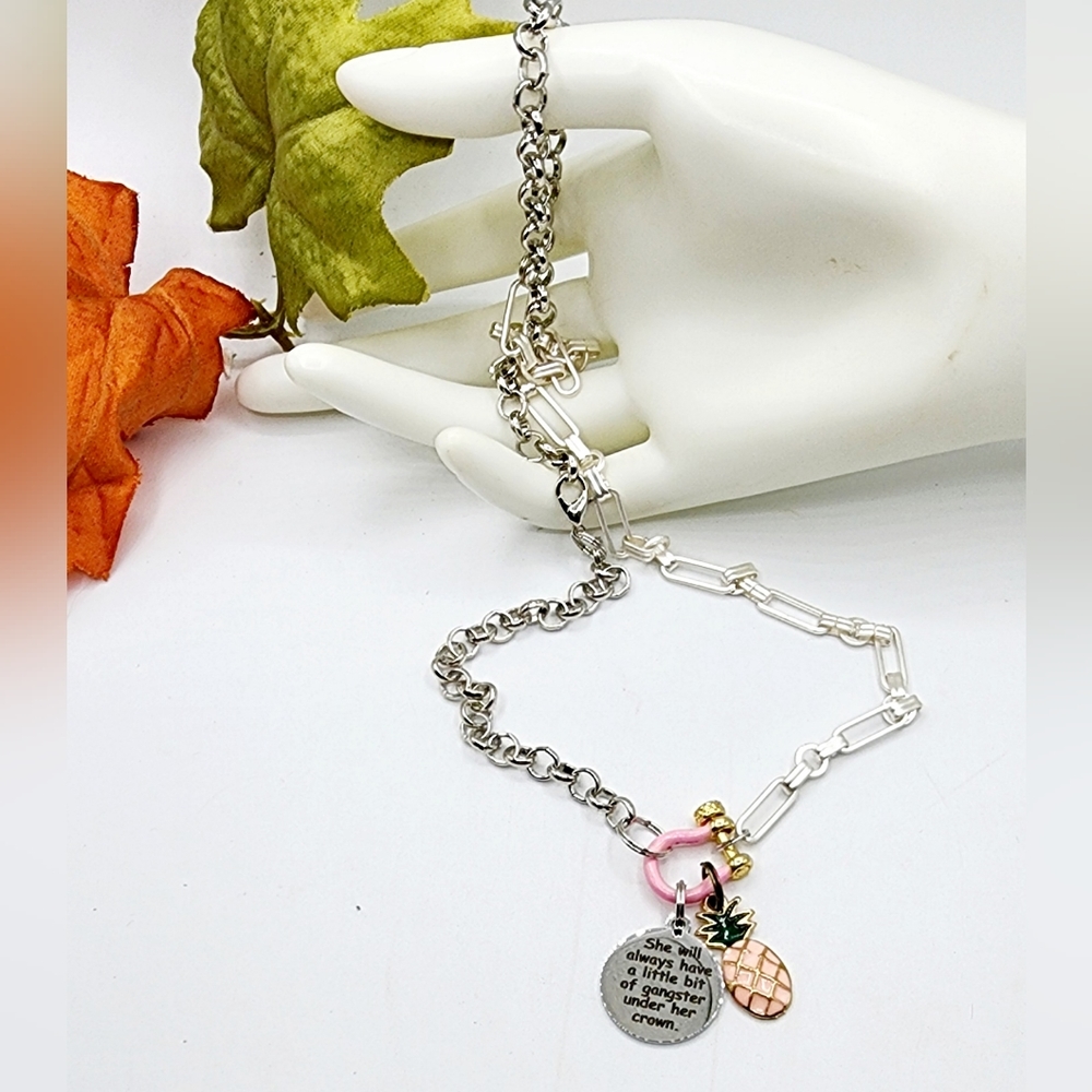Brushed silver chain necklace, mixed chain necklace,24inch, custom made